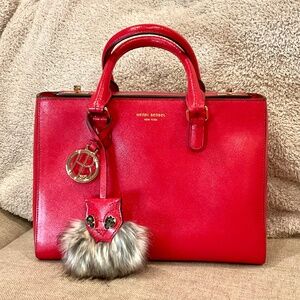 Henri Bendel Shoulder Bag Red West 57th Turn-Lock Satchel w Owl Charm Crossbody